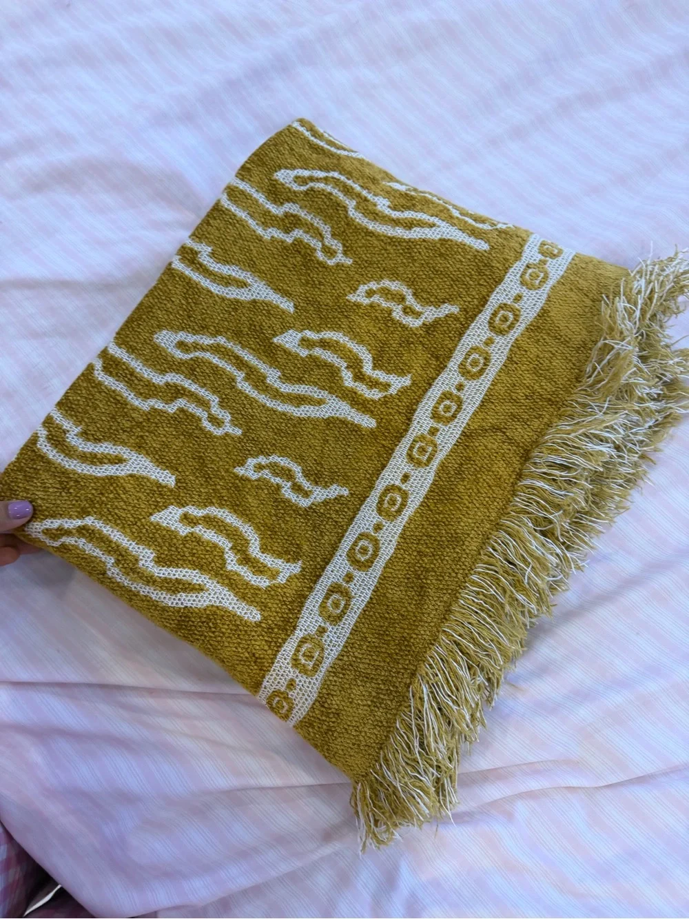 Anthropologie Golden Yellow Fringe Throw